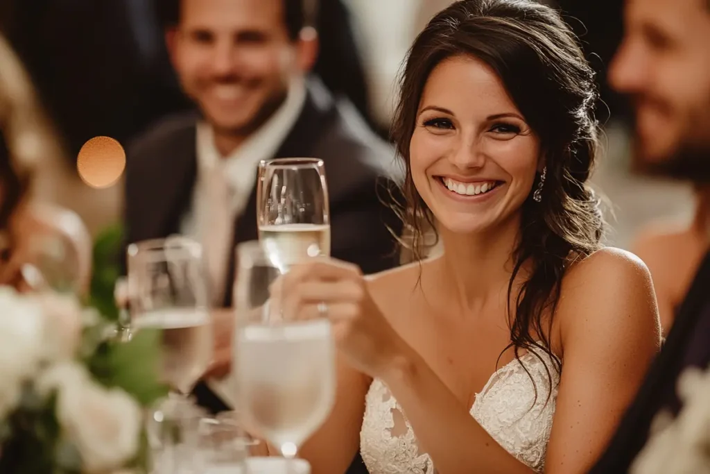 People raising champagne glasses in a celebratory toast.