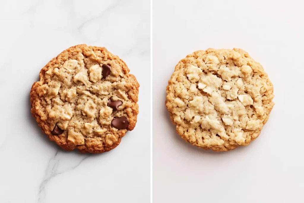 Close-up of a hard, crumbly oatmeal cookie, emphasizing undesirable texture.