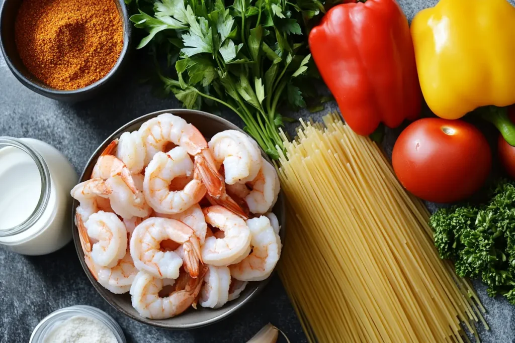 Chef preparing Cajun shrimp pasta in a skillet, emphasizing cooking process.