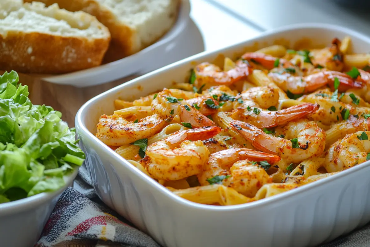 Cajun Shrimp Pasta close up.