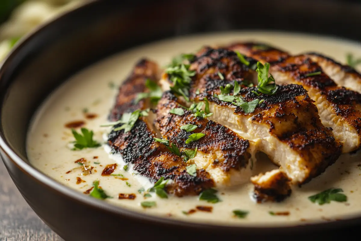 Creamy alfredo sauce in a bowl.