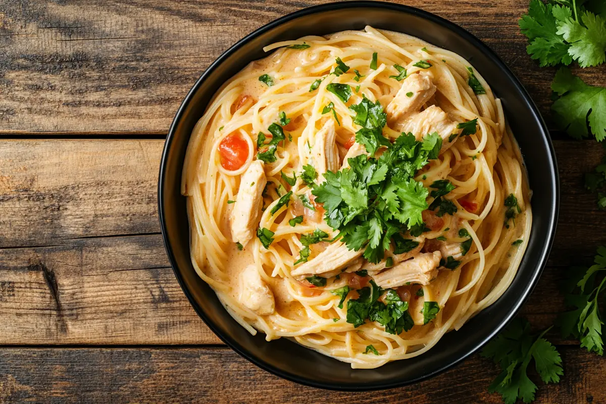 Delicious chipotle chicken pasta ready to eat.