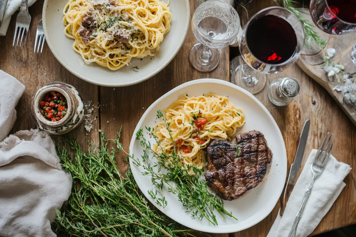 Do Italians Eat Pasta With Steak a table setting.