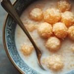 A bowl of honey cereal with milk.