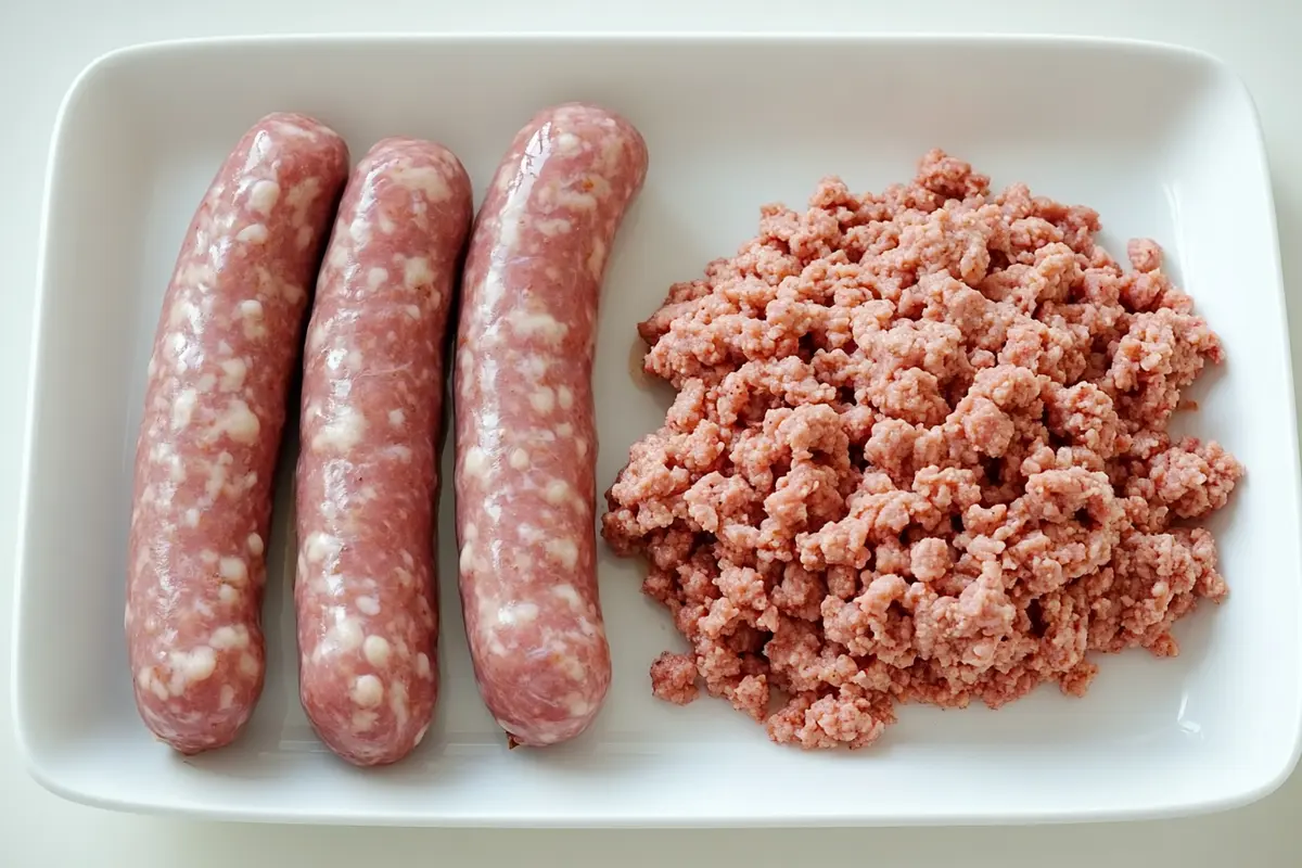 Is turkey sausage the same as ground turkey on a wooden board.