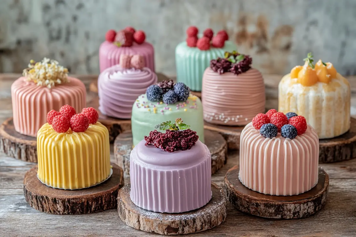 Mini cake with colorful frosting and sprinkles.