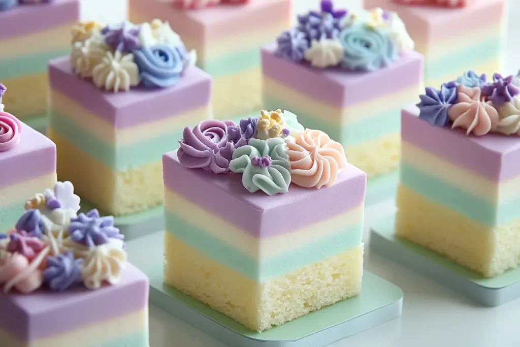 Assortment of mini cakes with various frostings