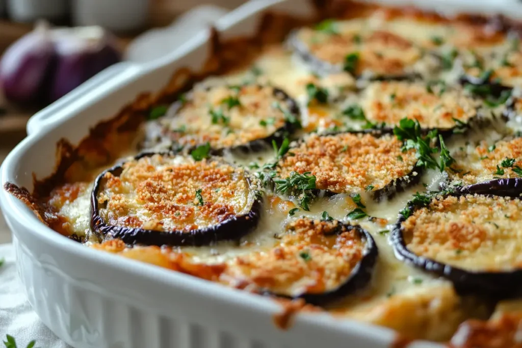 Close-up of Golden Brown Eggplant Casserole