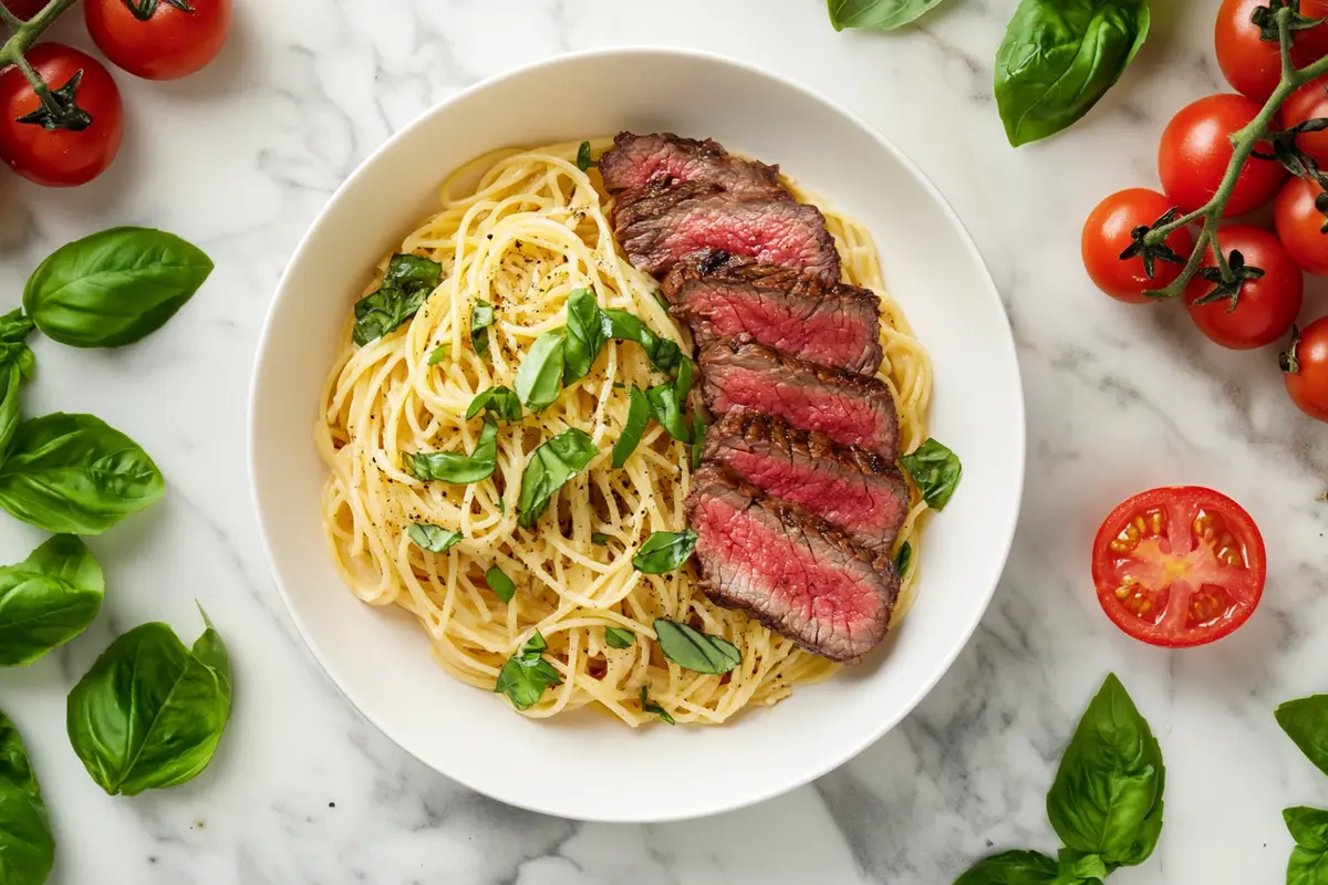 Delicious and satisfying pasta with steak