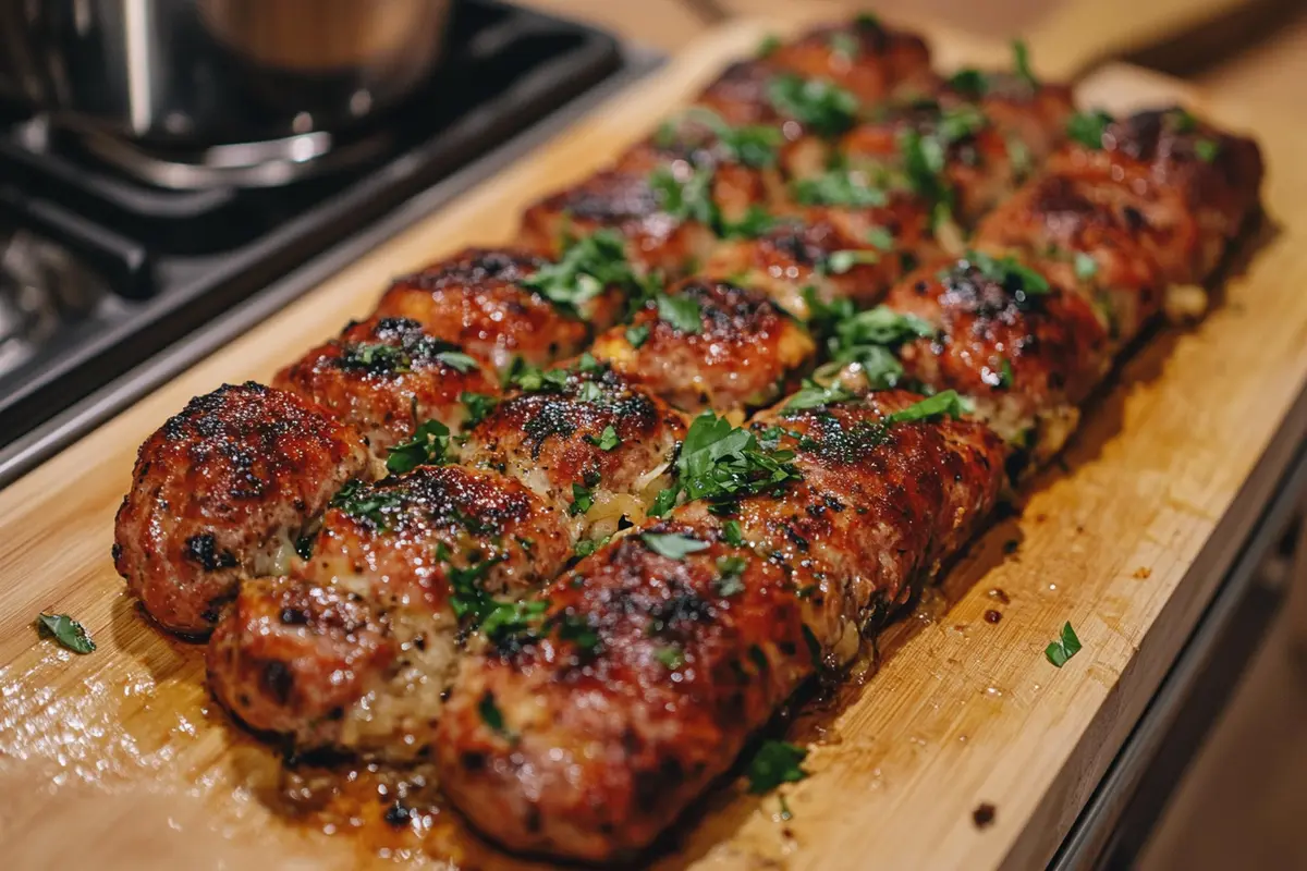 Lean turkey sausage links in a pan