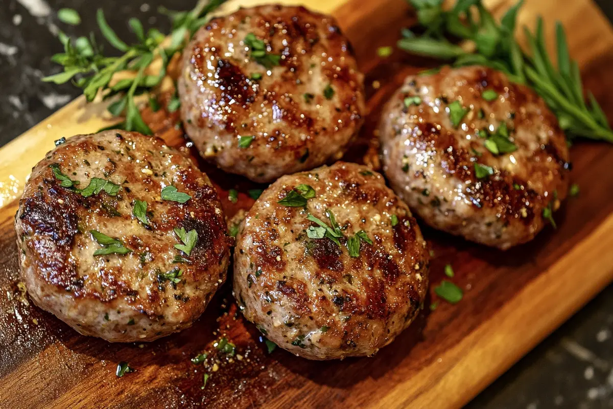 What is turkey sausage made out of parts displayed on a kitchen counter.