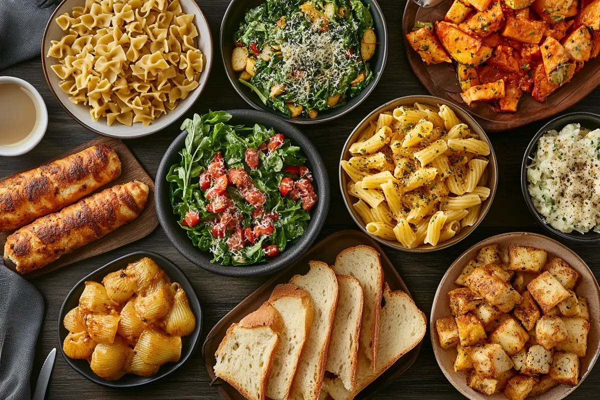 What Side Goes Well With Pasta, featuring a variety of side dishes ready to be paired.