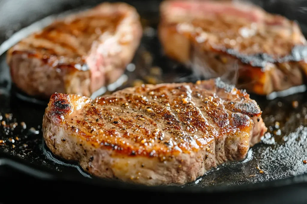 Slices of a succulent and juicy ribeye roast, ready to serve.