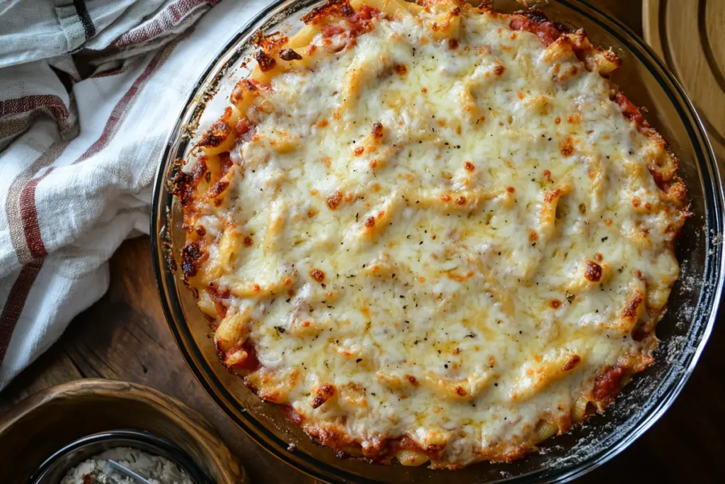 Baked Chicken Murphy Pasta in a casserole dish.