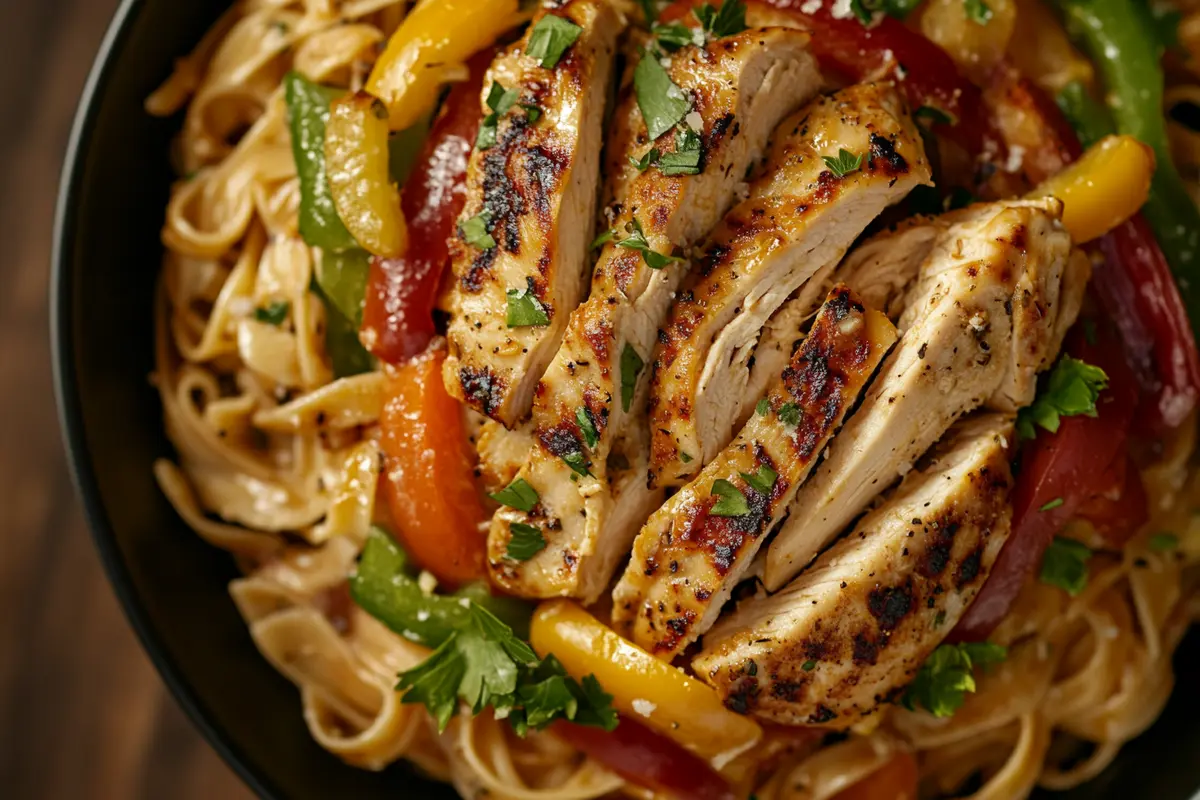 Chicken Murphy Pasta with vibrant sauce and colorful vegetables.