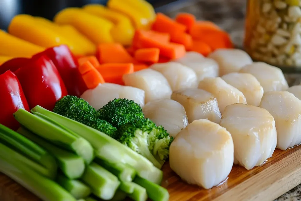  Ingredients for fishcake and scallop stir fry