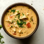 A steaming bowl of chili's chicken enchilada soup, garnished with fresh cilantro.