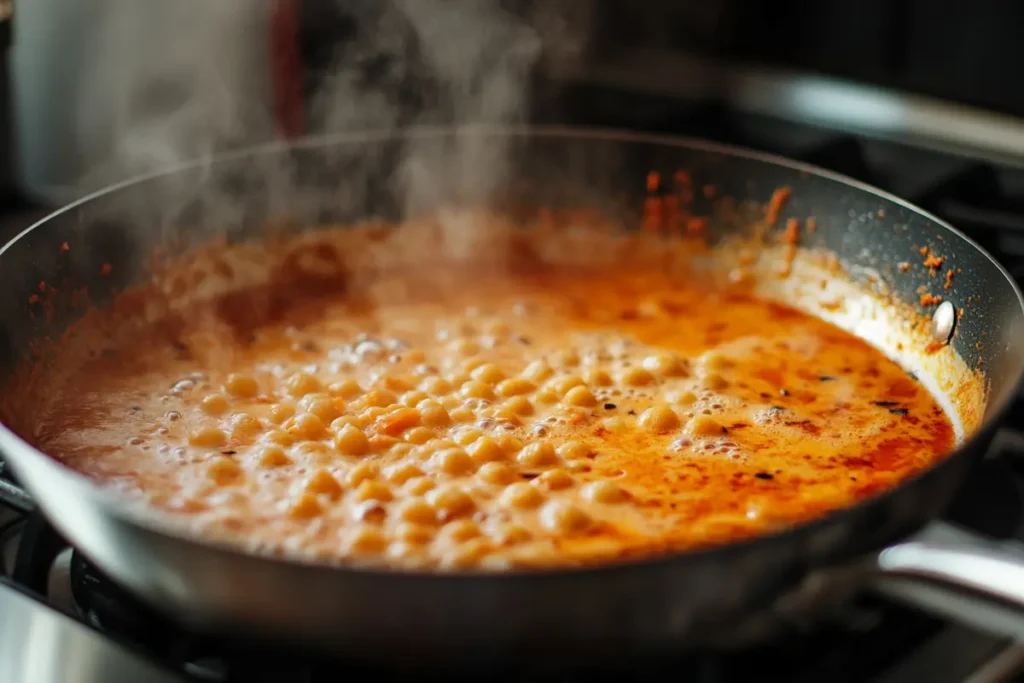 Marry me chick pea simmering in a skillet