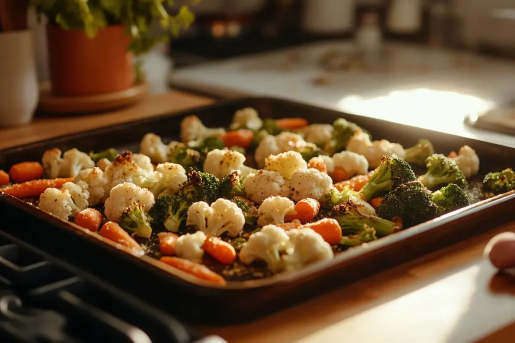 Roasted vegetables with garlic parmesan seasoning.