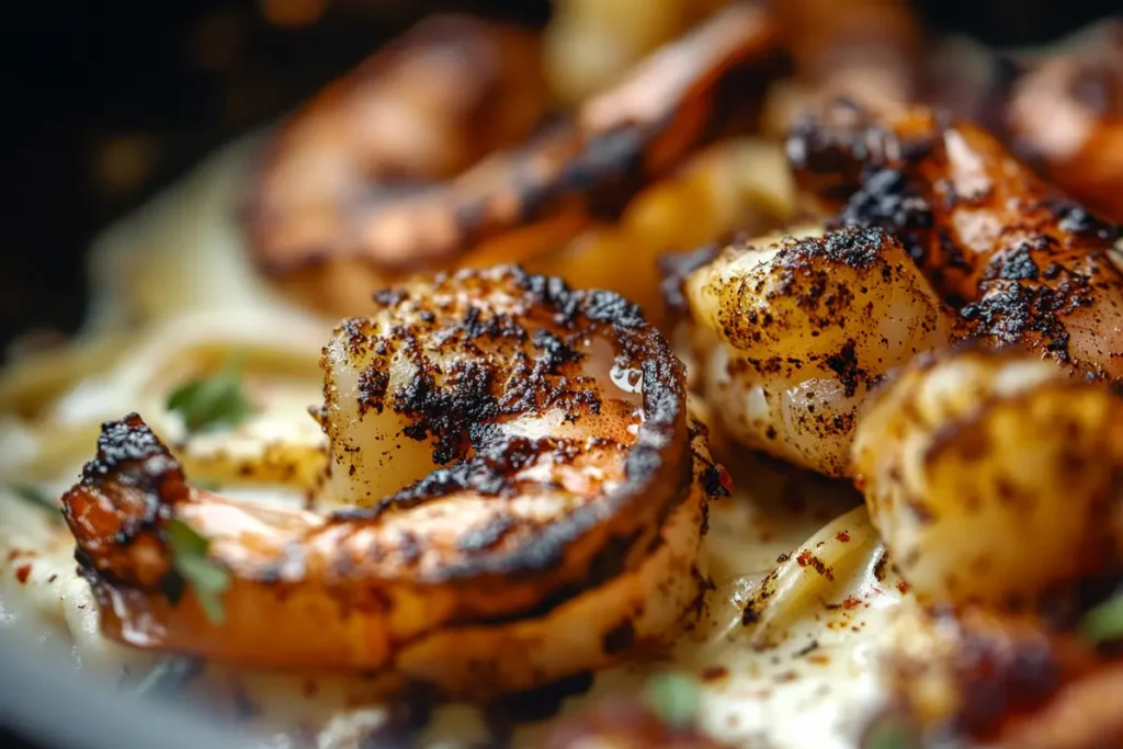 Blackened Shrimp Close-up Alfredo