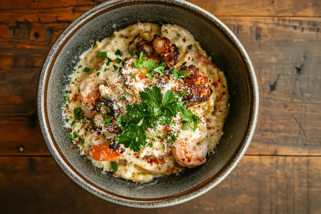 Blackened Shrimp Alfredo Pasta Bowl