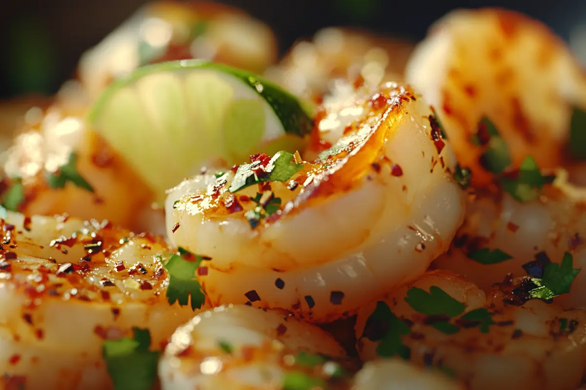 Close-up of coconut rice and shrimp cooking