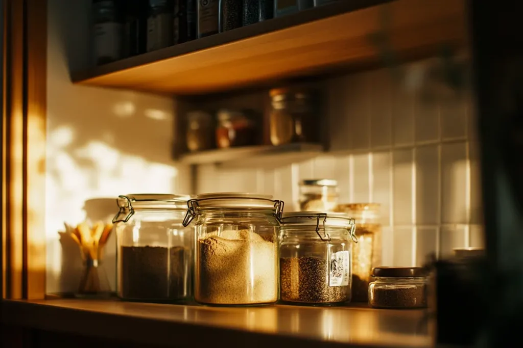 Spice cabinet with garlic parmesan seasoning.