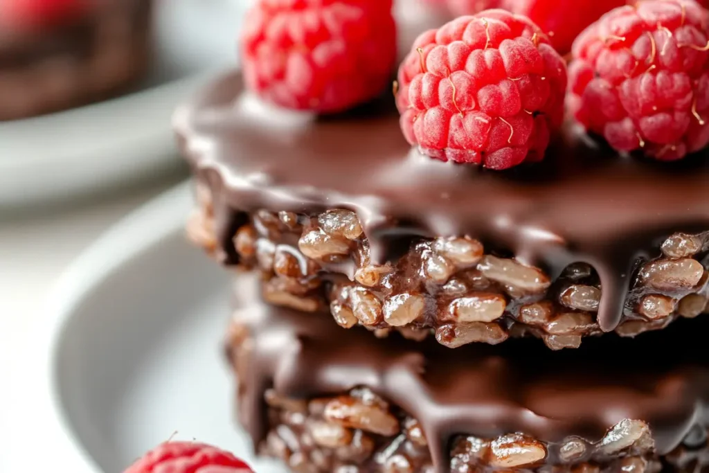 with melted chocolate and raspberries