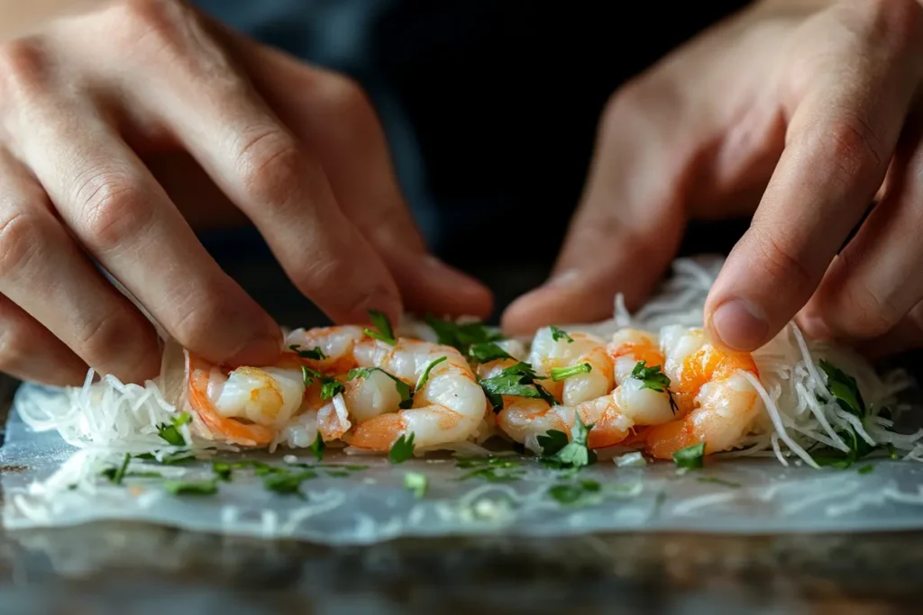 Making Shrimp Spring Rolls