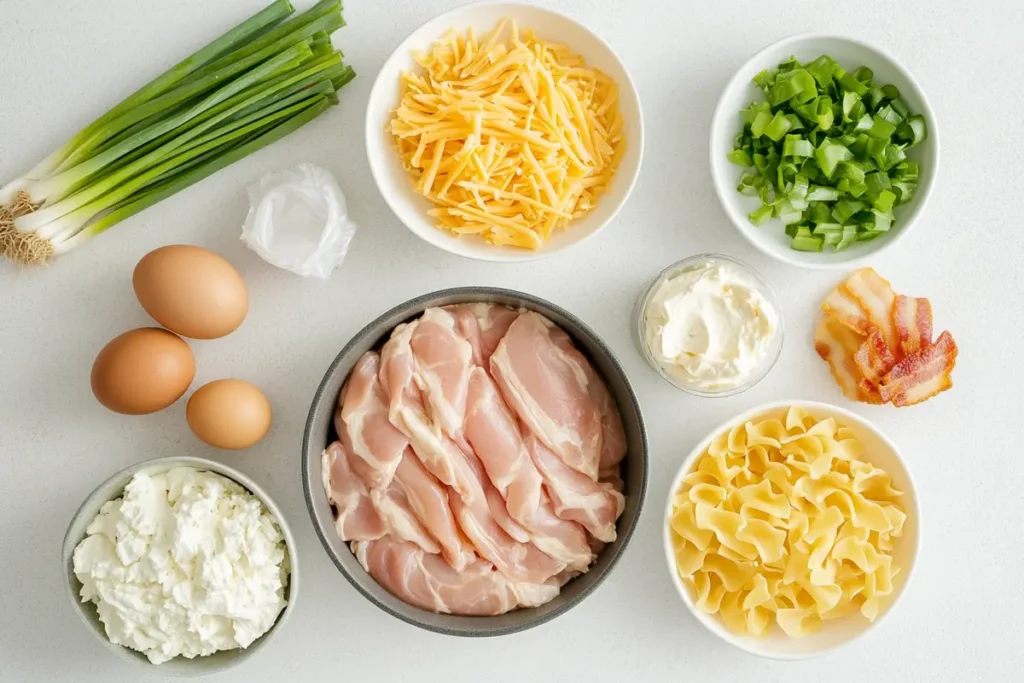 Ingredients for Crack Chicken Noodle Soup laid out on a kitchen counter.