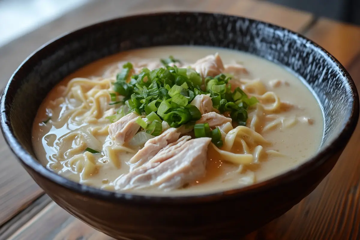 Crack Chicken Noodle Soup served with crusty bread and a side salad.