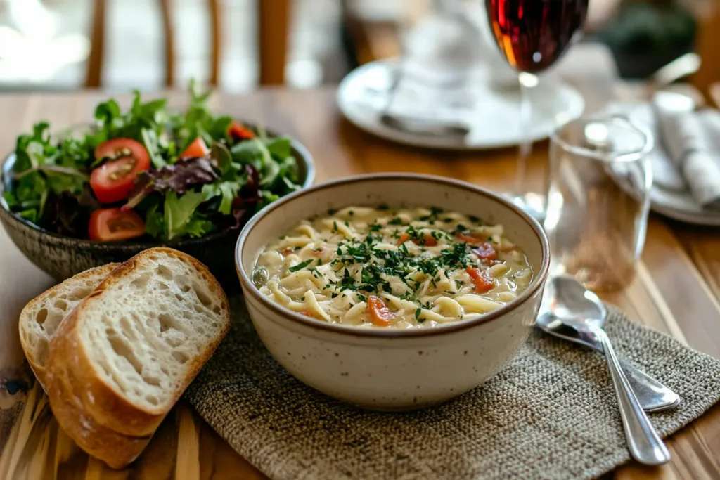 Delicious bowl of Crack Chicken Noodle Soup with creamy broth and toppings.