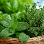 Fresh herbs for homemade herbal cordial recipe